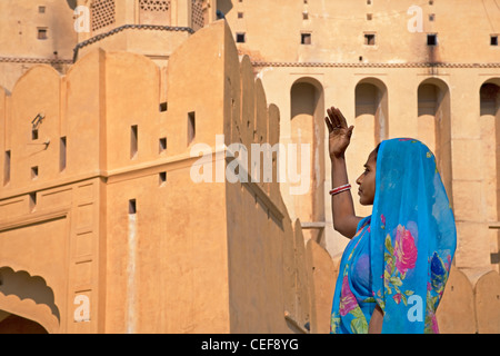 Inderin in Amber Palast, Jaipur, Rajasthan, Indien Stockfoto