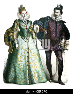 Spanischer edle Mann und Frau aus der Mitte des 16. Jahrhunderts Zeitraum Stockfoto
