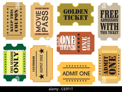 Satz von Vintage Kinokarten, Abbildung Stockfoto