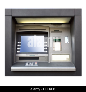 Automated Teller Machine hautnah über weißen isoliert Stockfoto