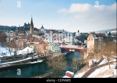 Panoramablick über die Altstadt Baden im Winter, Baden/Schweiz 2012 Stockfoto