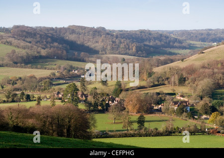 Chiltern Hills - Turville Dorf Tal - gesehen von der Chiltern Weg Fußweg - Herbst Stockfoto