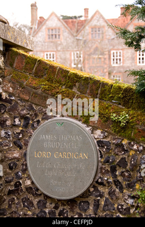 Chiltern Hills - Hambleden - Herrenhaus - Plakette für Geburt im Jahr 1797 James Thomas Brudenell - Lord Cardigan Stockfoto