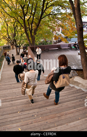 Menschen zu Fuß nach oben und unten die Schritte, die an die Spitze der Namsan Berg (oder Nam Berg) führen in Namsan Park, Seoul Stockfoto