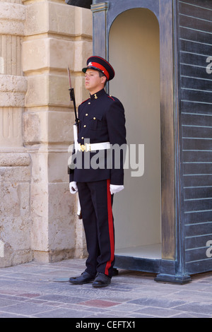 Eine Wache auf Wache außerhalb der "Großmeister-Palast", gelegen am St. Georges Square in Valletta Stockfoto