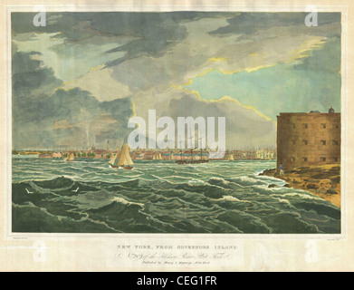 1825 Wand und Blick auf die Hügel von New York City aus dem Hudson River Port-Folio Stockfoto