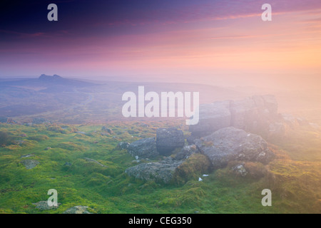 Blick vom Rippon Tor in Richtung Haytor Rocks, Dartmoor National Park, Ilsington, Devon, England, UK, Europa Stockfoto