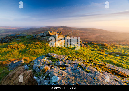 Blick vom Rippon Tor in Richtung Haytor Rocks, Dartmoor National Park, Ilsington, Devon, England, UK, Europa Stockfoto