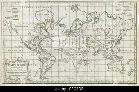 1784 Vaugondy Weltkarte auf Mercator-Projektion Stockfoto