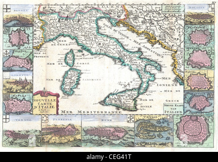 1706 De La Feuille-Karte von Italien Stockfoto