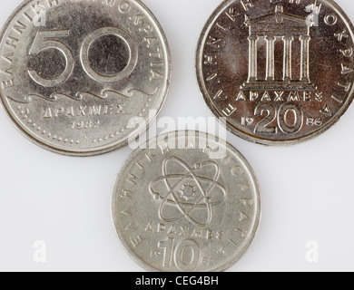 Drachme, ehemalige griechische Münzen Stockfoto