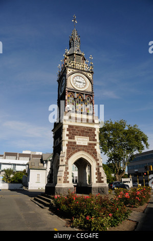 Victoria Street Uhr & eisernen Turm gekennzeichnet Königin Victorias Diamant-Jubiläum (1837-1897) in Christchurch, Neuseeland. Stockfoto