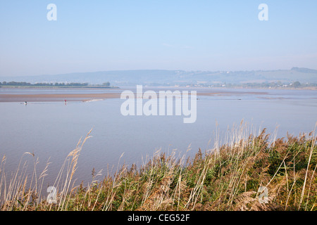 Die Severn Bore Ankunft am Fluss Severn in der Nähe von Westbury auf Severn, Gloucestershire, England Stockfoto