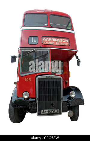 Schneiden Sie das Bild von einem 1965 Leyland "Titan PD2/40 besondere" doppelte rote Doppeldecker-Bus, im Besitz von Warrington Borough Transport Stockfoto