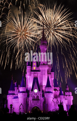 Feuerwerk über schlafen Streß Schloss zum Stichtagskurs Stunde, Disneyworld, Orlando, Florida, USA Stockfoto