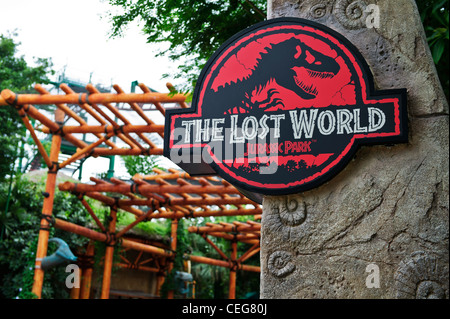 Die verlorene Welt Zeichen, Jurassic Park, Universal Studios Singapur. Stockfoto