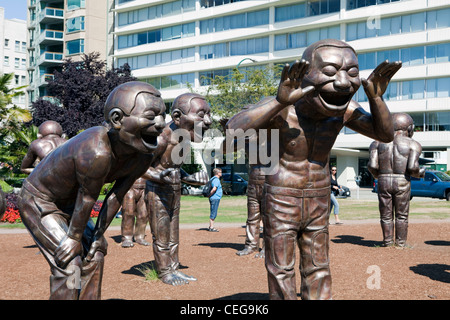 'A-Labyrinth-Ing Lachen' Statuen von Yue Minjun in Vancourver, Britisch-Kolumbien, Kanada Stockfoto