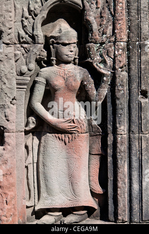 Apsara tanzen, an der Wand im Tempel Preah Khan, Siem Reap, Kambodscha Stockfoto