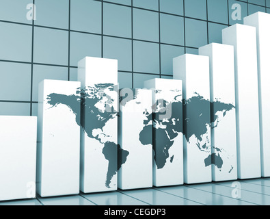 Graph mit der Weltwirtschaft eine Welt-Karte Stockfoto