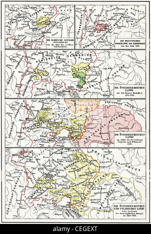 Karte von Österreich-Ungarn aus dem 12. Jahrhundert bis ins 17. Jahrhundert. Stockfoto