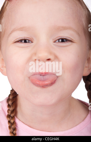 Makro-Bild eines Mädchens, ihre Zunge heraus.