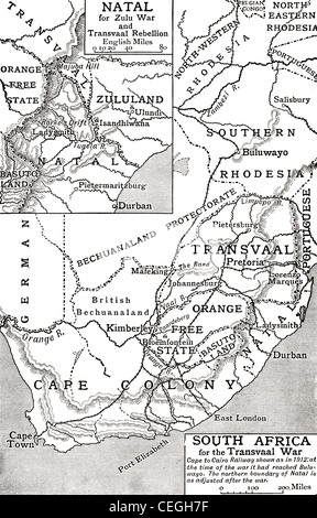 Karte von Südafrika zum Zeitpunkt des Transvaal-Krieges im Jahre 1901. Die Geschichte von England veröffentlicht 1930. Stockfoto