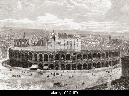 Die Arena von Verona, Piazza Bra, Verona, Italien im späten 19. Jahrhundert. Stockfoto