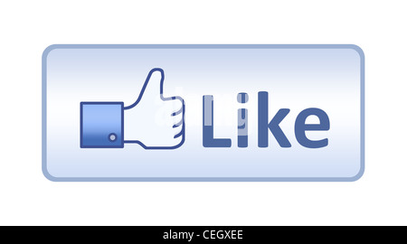 Daumen Sie hoch Hand mit wie Text anklicken. Isoliert auf weiss. Stockfoto