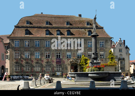 Patrizier Haus "Haus Zum Cavazzen" am Marktplatz von Lindau im Bodensee. Stockfoto