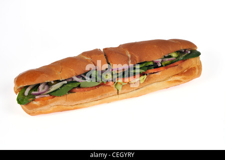 U-Bahn-Veggie Delite footlong u-Boot-Sandwich auf weißem Hintergrund Ausschnitt USA Stockfoto