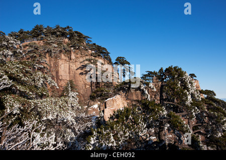China, Huangshan, weiße, Hill, Schönheit In der Natur, winter, Baum, Physische Geographie, niemand, Himmel, Sonne, Reiseziele, Reisen, Cloud Stockfoto