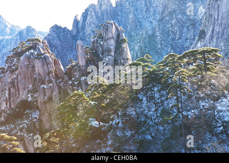 China, Huangshan, weiße, Hill, Schönheit In der Natur, winter, Baum, Physische Geographie, niemand, Himmel, Sonne, Reiseziele, Reisen, Cloud Stockfoto