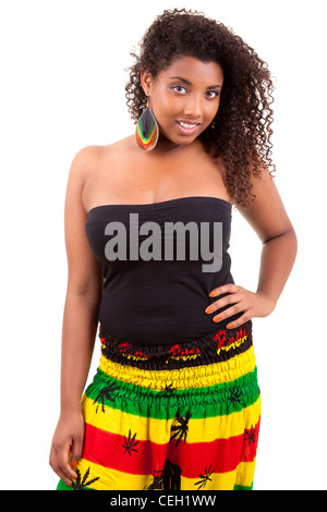 Schöne afrikanische amerikanische Teenager-Mädchen isoliert auf weißem Hintergrund Stockfoto