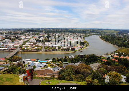 Ein Blick auf die New Zealand Stadt Wanganui am Fluss Whanganui Stockfoto