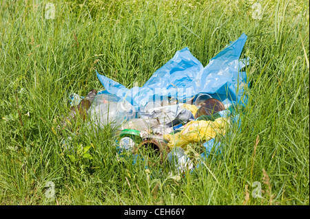 Illegale Scatter Müll in blaue Plastiktüte dump Stockfoto