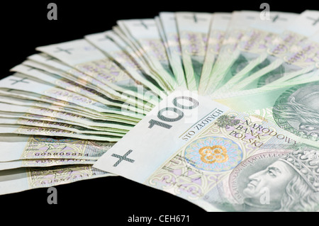 Fan von vielen hundert Polnischer Złoty-Banknoten Stockfoto