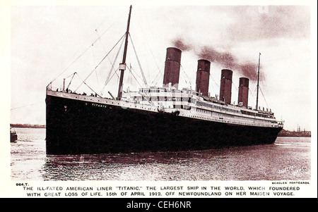 Die Ill Titanic, 1912 Postkarte herausgegeben anlässlich die maritime Katastrophe, wenn der Liner einen Eisberg vor Neufundland traf Stockfoto
