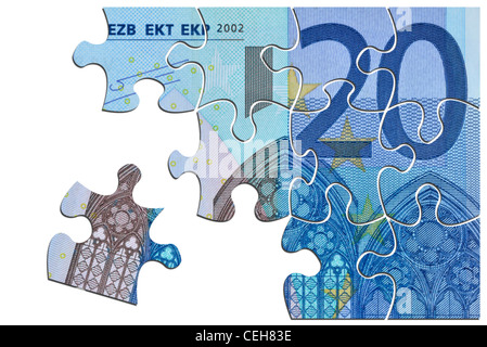 Nahaufnahme von zwanzig Euro Banknote Jigsaw puzzle Stockfoto