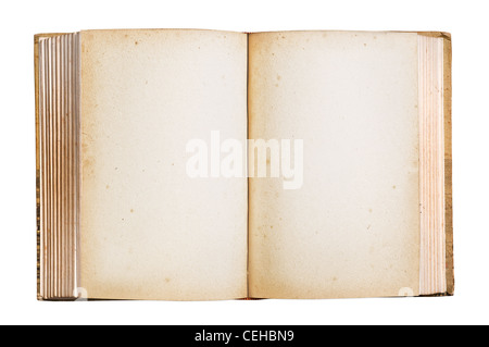 Altes Buch mit gefärbten Leerseiten, Clipping-Pfad. Stockfoto