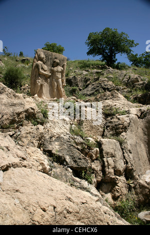 Arsameia, Schlafwagen, Adiyaman, Südosten der Türkei: Antiochus ich schüttelt Hände mit Herakles Stockfoto