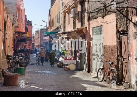 Seitenstraße in Medina Bezirk, Marrakesch, Marokko, Nordafrika Stockfoto