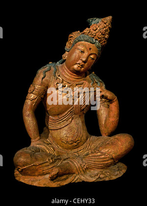 Die Bodhisattva sitzt auf Berg Potalaka und vergoldet Holz China gesungen oder Jin Dynastie 960-1269 n. Chr.-Chinesisch Stockfoto