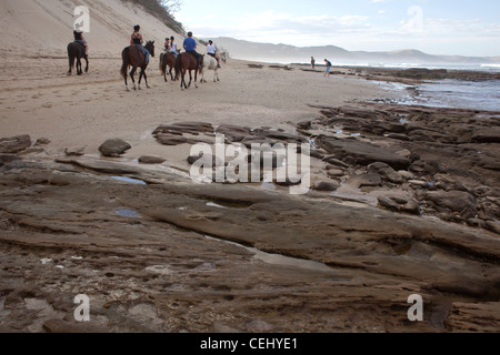 Reiten am Strand, Cintsa, Eastern Cape Stockfoto