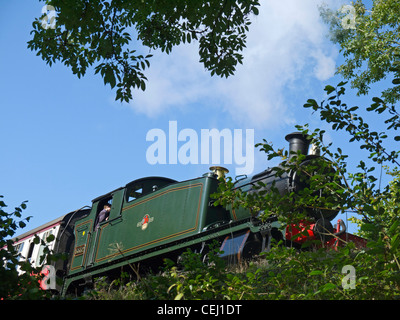 GWR Prairie Tank 5552 in Dampf auf der Bahnstrecke Bodmin und Wenford; wie aus St. Guron Weg gesehen. Stockfoto