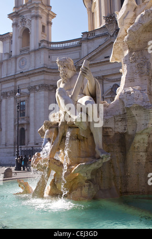 Fontana dei Quattro Fiumi - Brunnen der vier Flüsse - der größte Brunnen auf der Piazza Navona Stockfoto