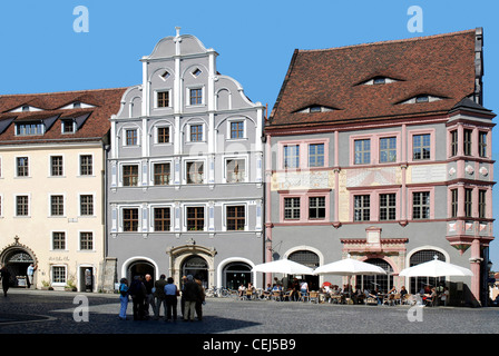 Restaurierte Wohngebäude auf dem unteren Markt in Görlitz. Stockfoto