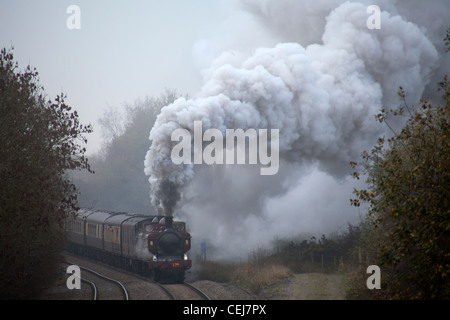 Pannier Tank Dampflokomotiven 7752 und 9600 Klettern Bagworth Steigung, Bagworth, Leicestershire, England. Stockfoto