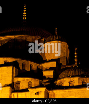 Blaue Moschee bei Nacht, Sultanahmet, Istanbul, Türkei Stockfoto