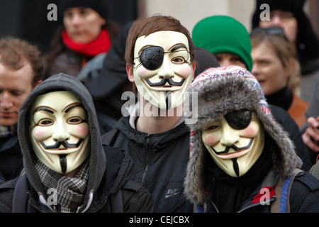 Protest gegen umstrittenen copyright Abkommen ACTA oder Anti-Counterfeiting Trade Agreement vor britischen Musik-Haus Stockfoto