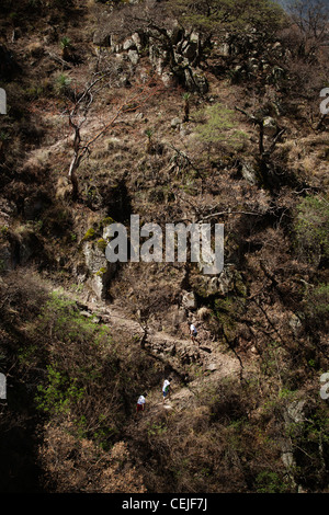 Läufer ein Klettersteig an der Ultramaraton de Los MGH in Chihuahua, Mexiko. Stockfoto